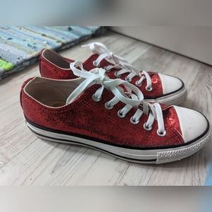 Converse Chuck Taylor All Star Ox Trainers Red Glitter